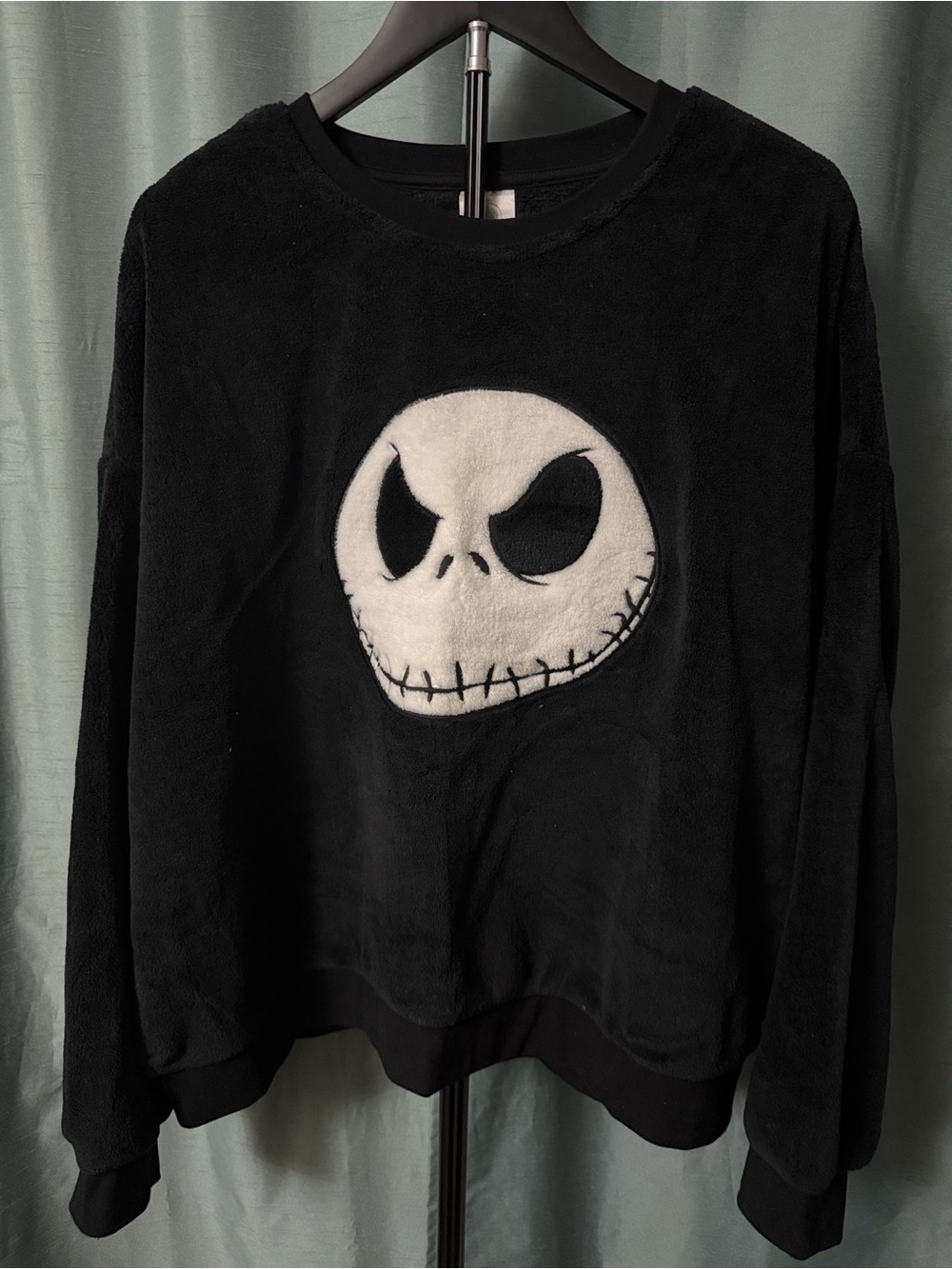 Disney Black Crewneck Sweater with White Jack Skellington Face